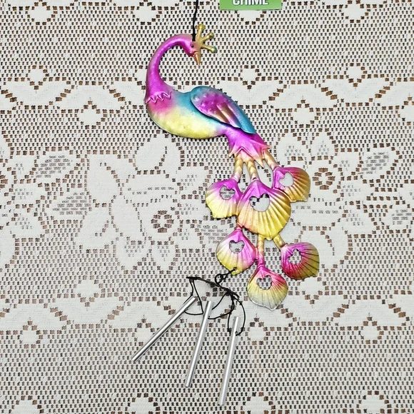 NWT Peacock Wind Chime Rustic Metal Garden Patio Outdoor Yard Home Decor Bells - Picture 2 of 13